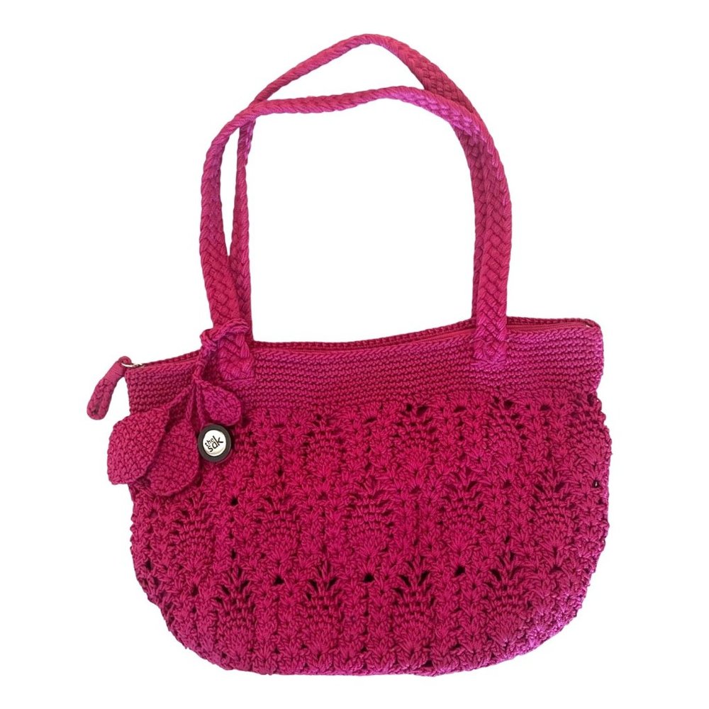 The Sak fuchsia pink crochet shoulder bag with zipper